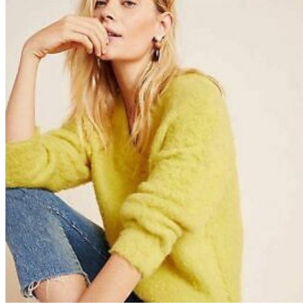 Anthropologie Simone Fuzzy Sweater Yellow S